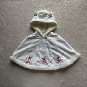BT Kids White Winter Hooded Poncho Embroidered Bear, Baby 12M Vintage